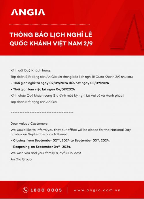 VIETNAM’S NATIONAL DAY HOLIDAY NOTICE, SEPTEMBER 02